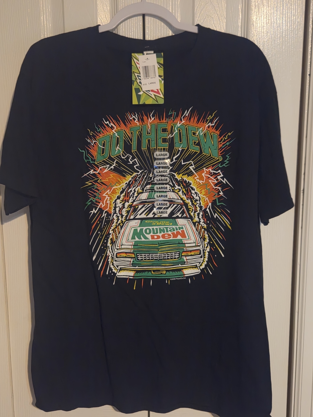 Fruit of the Loom Do The Dew Graphic Tee - Black with Green and Orange Accents.